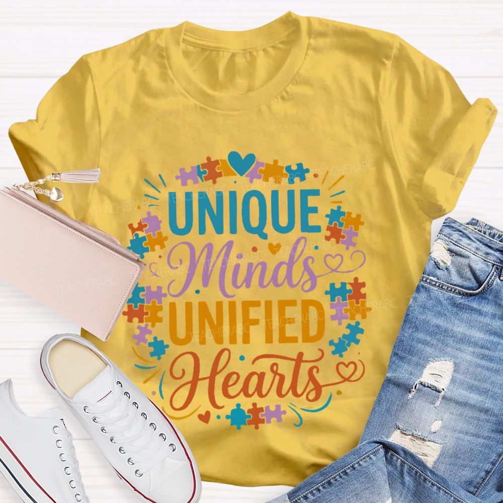 Unique Minds Unified Hearts  Teacher T-shirt