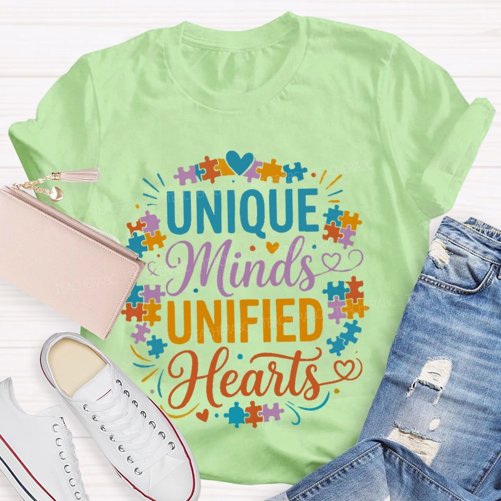 Unique Minds Unified Hearts  Teacher T-shirt