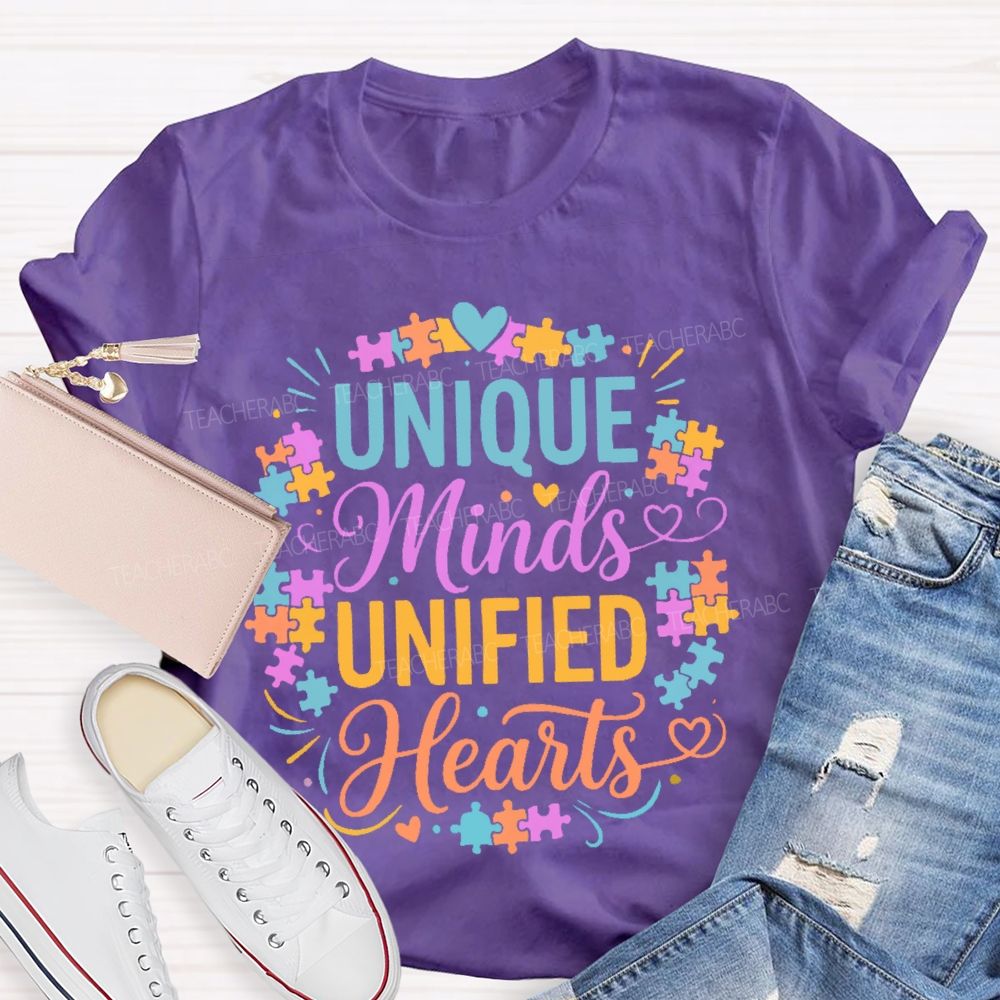 Unique Minds Unified Hearts  Teacher T-shirt