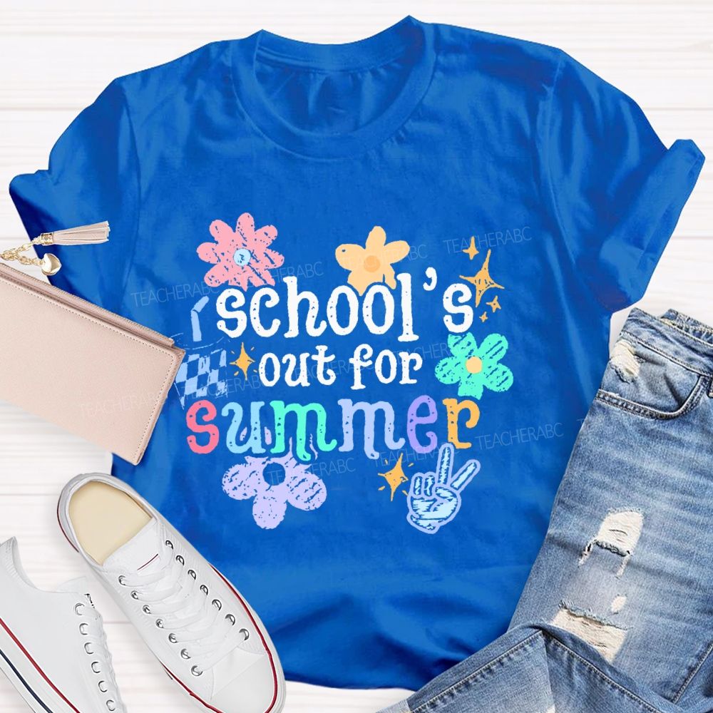 School's Out For Summer Flower Graphic  Teacher T-shirt