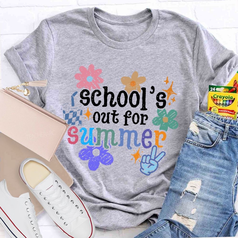 School's Out For Summer Flower Graphic  Teacher T-shirt
