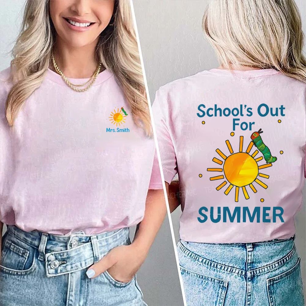 Personalized Name School'S Out For Summer Double Printed T-shirt