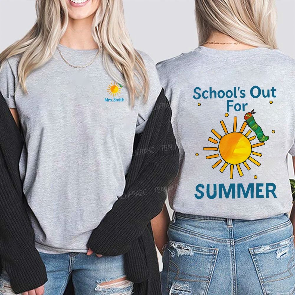 Personalized Name School'S Out For Summer Double Printed T-shirt