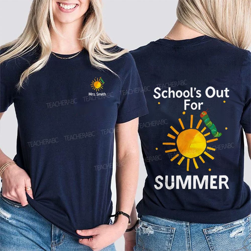 Personalized Name School'S Out For Summer Double Printed T-shirt