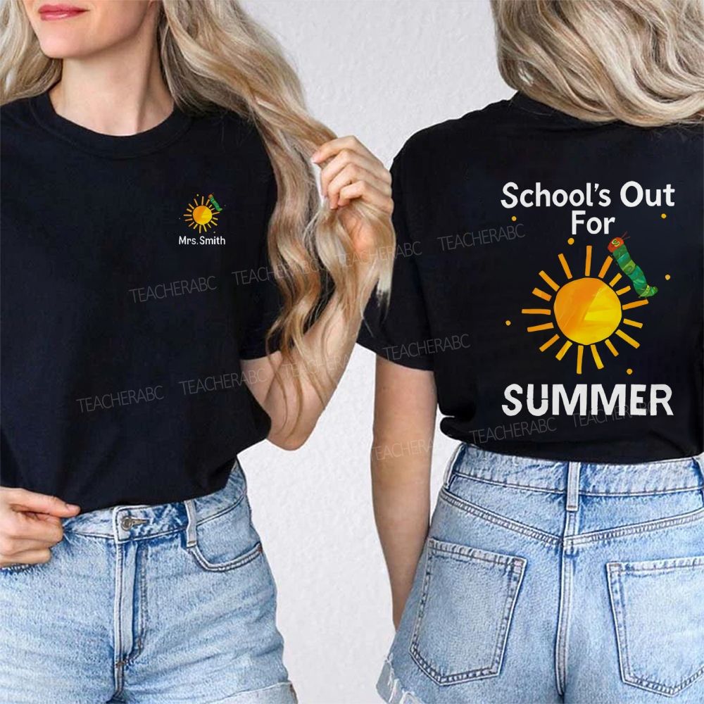 Personalized Name School'S Out For Summer Double Printed T-shirt