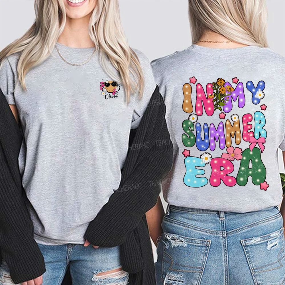Personalized Name In My Summer Era And Flowers Double Printed T-shirt