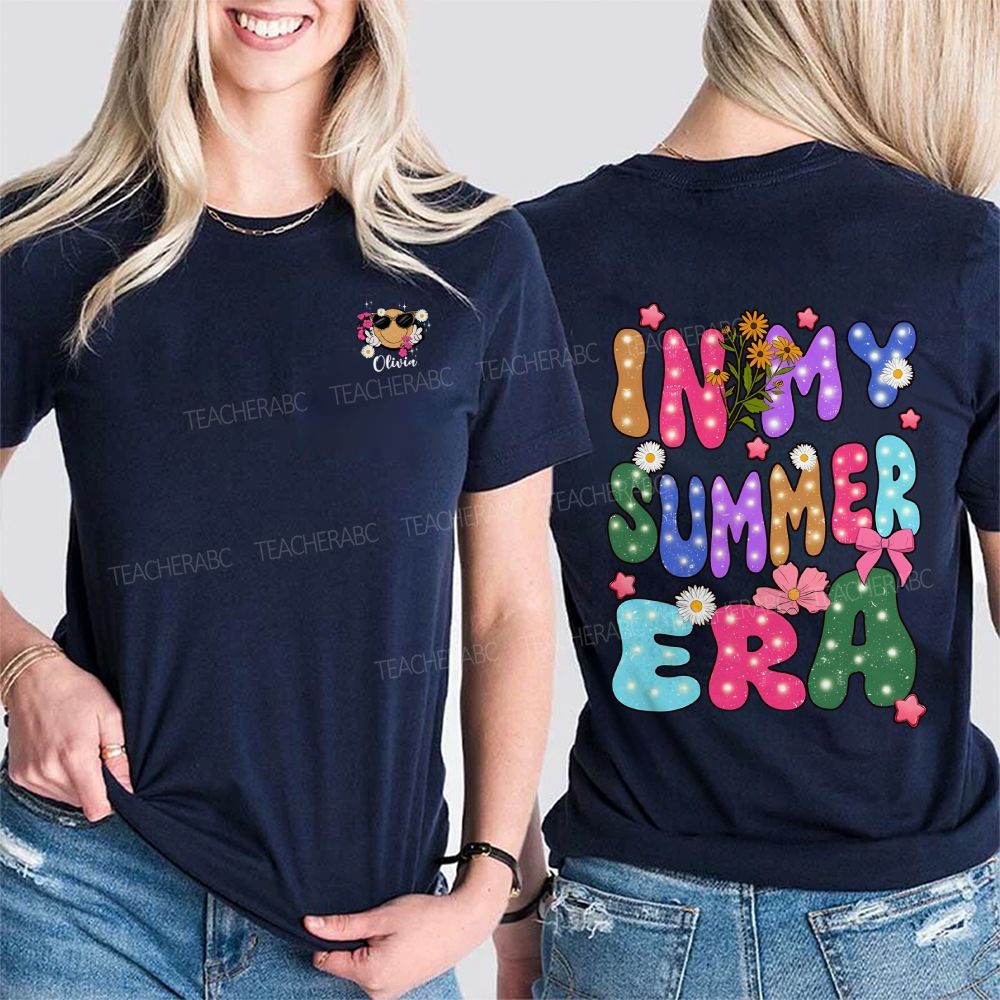 Personalized Name In My Summer Era And Flowers Double Printed T-shirt