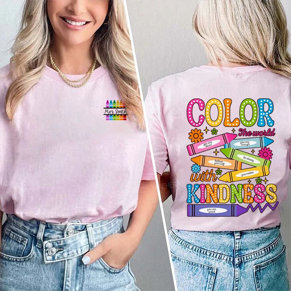 Personalized Name Color The World With Kindness Double Printed T-shirt