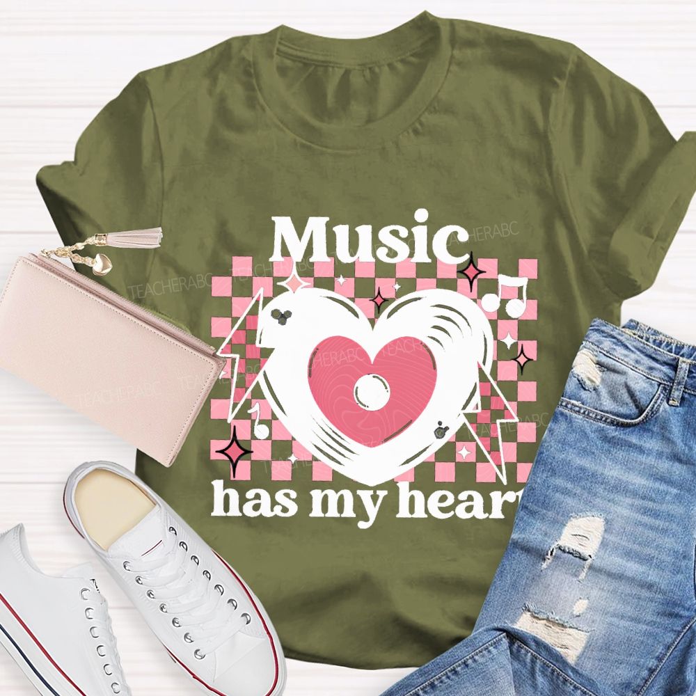 Music Has My Heart Heart-Shaped Disc Teacher T-shirt