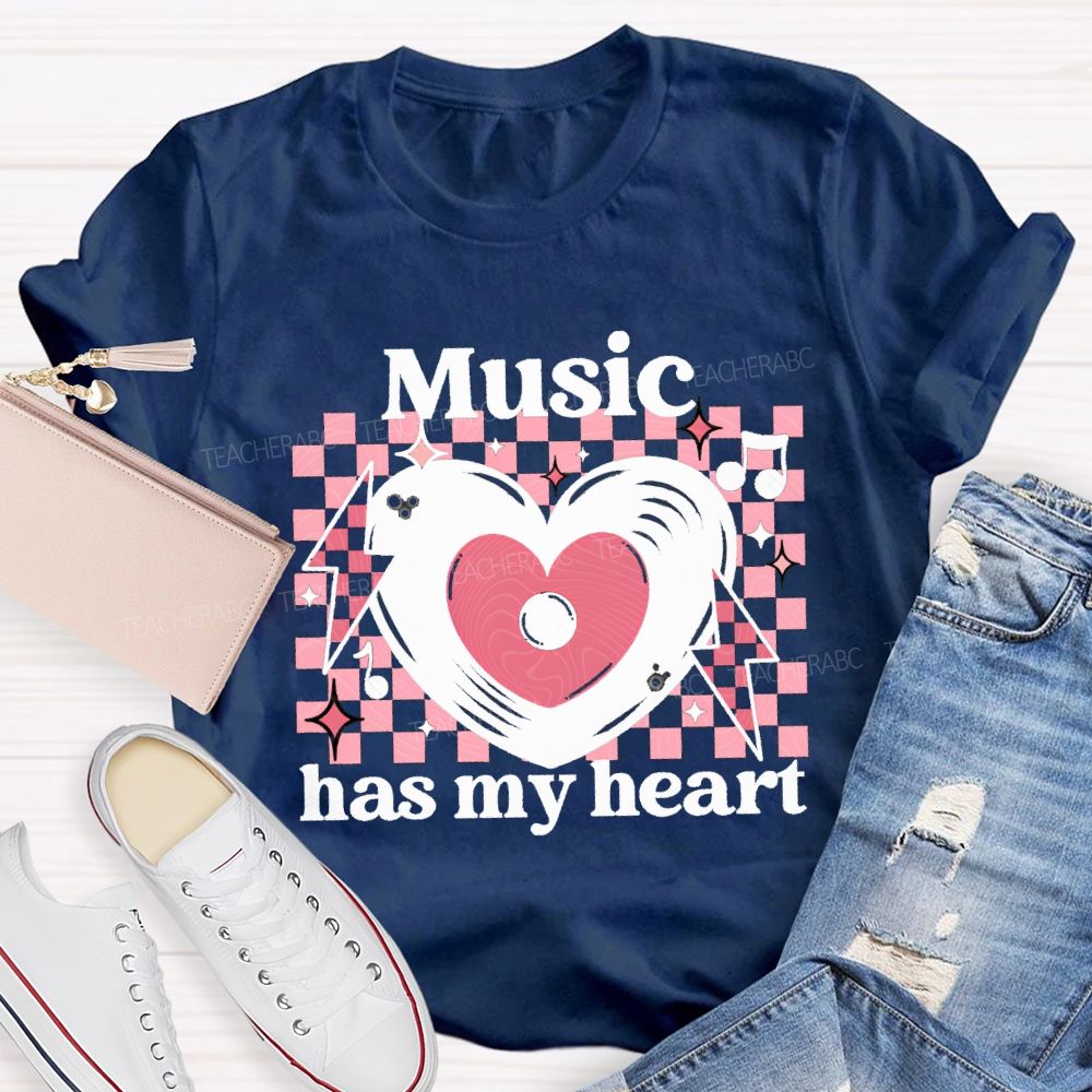 Music Has My Heart Heart-Shaped Disc Teacher T-shirt