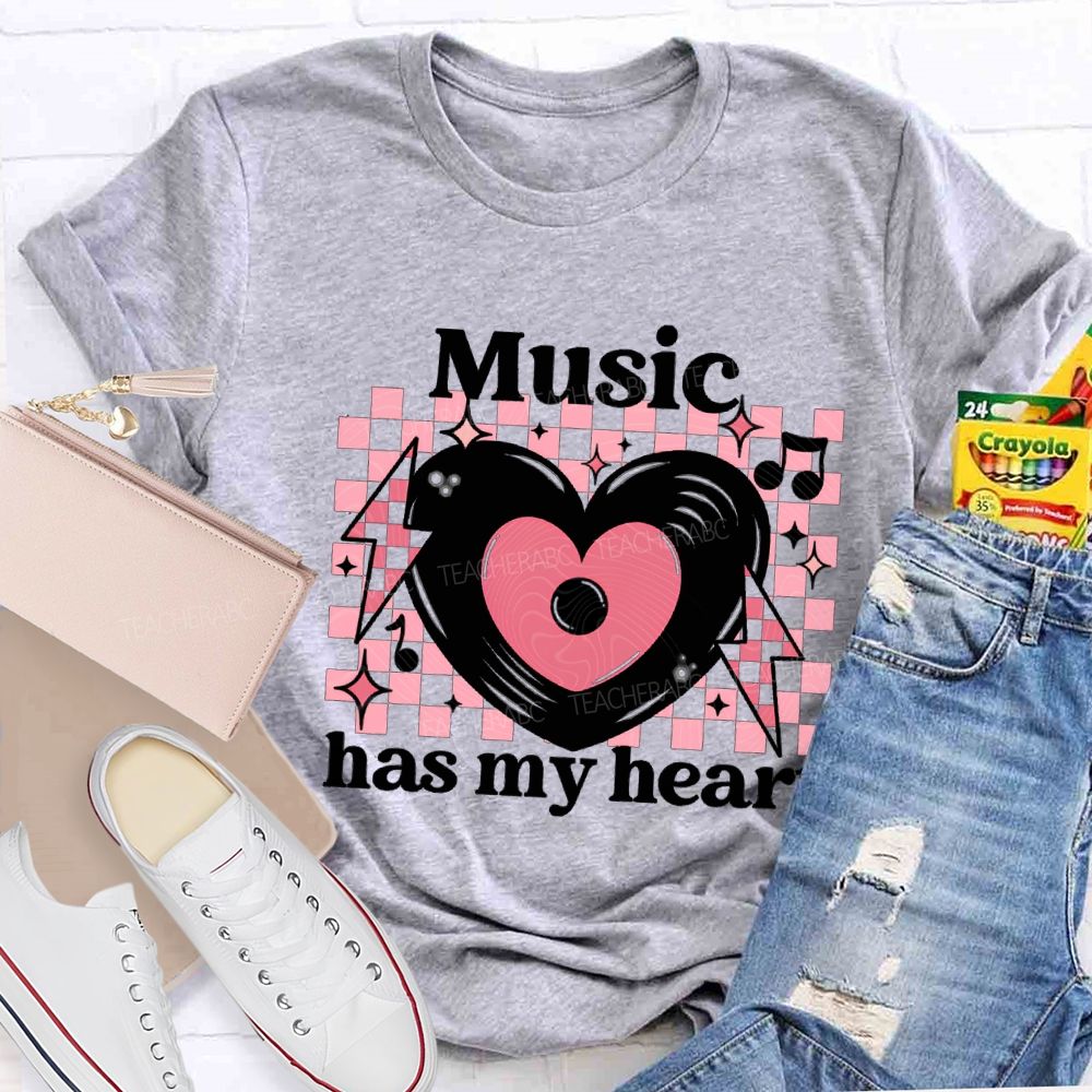 Music Has My Heart Heart-Shaped Disc Teacher T-shirt