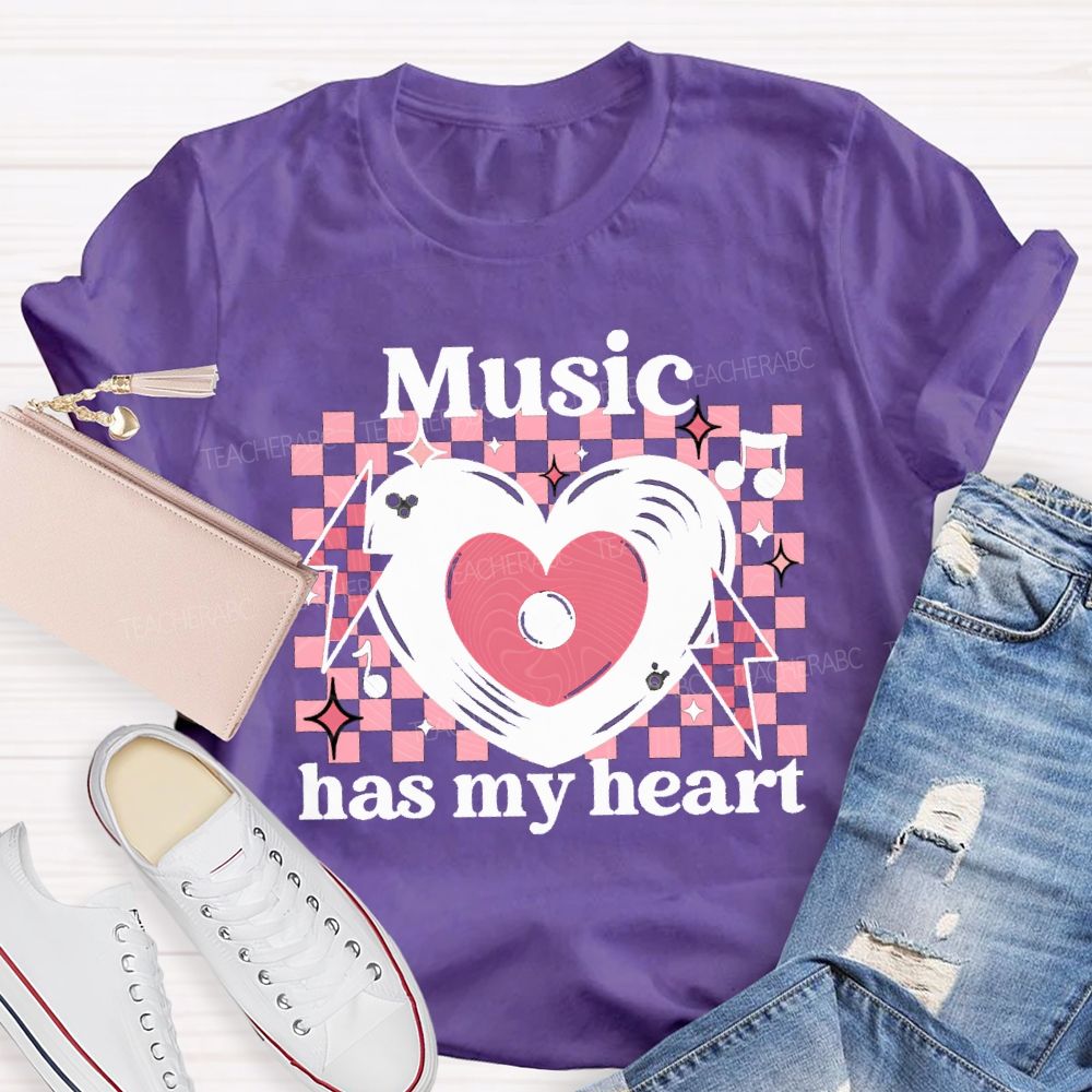 Music Has My Heart Heart-Shaped Disc Teacher T-shirt