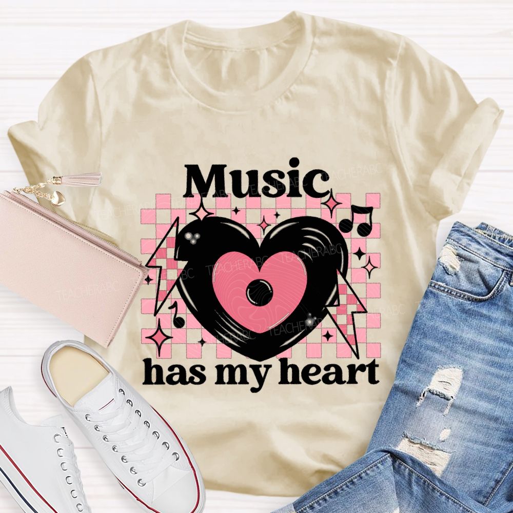 Music Has My Heart Heart-Shaped Disc Teacher T-shirt