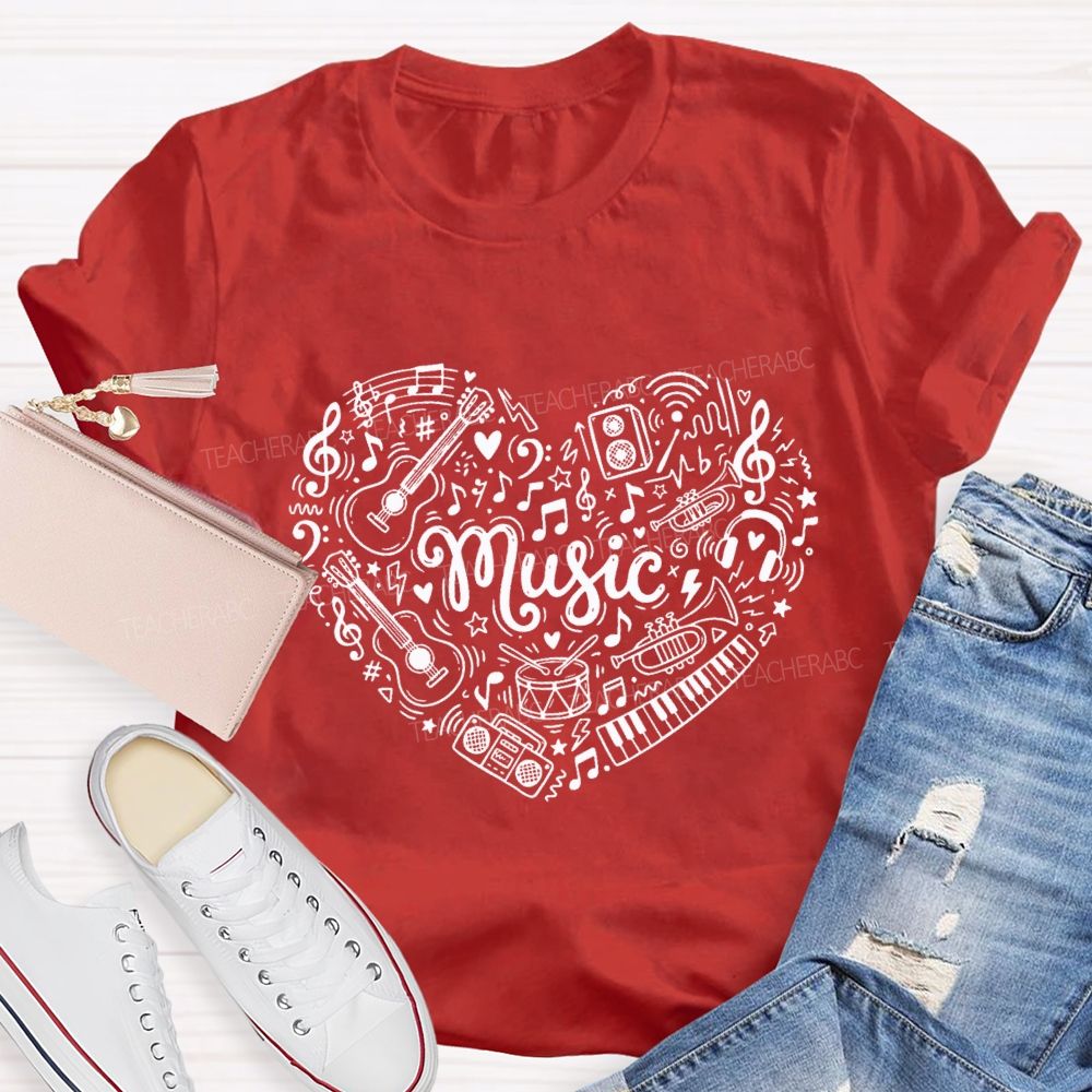 Music Heart Musical Notes And Instruments Teacher T-shirt