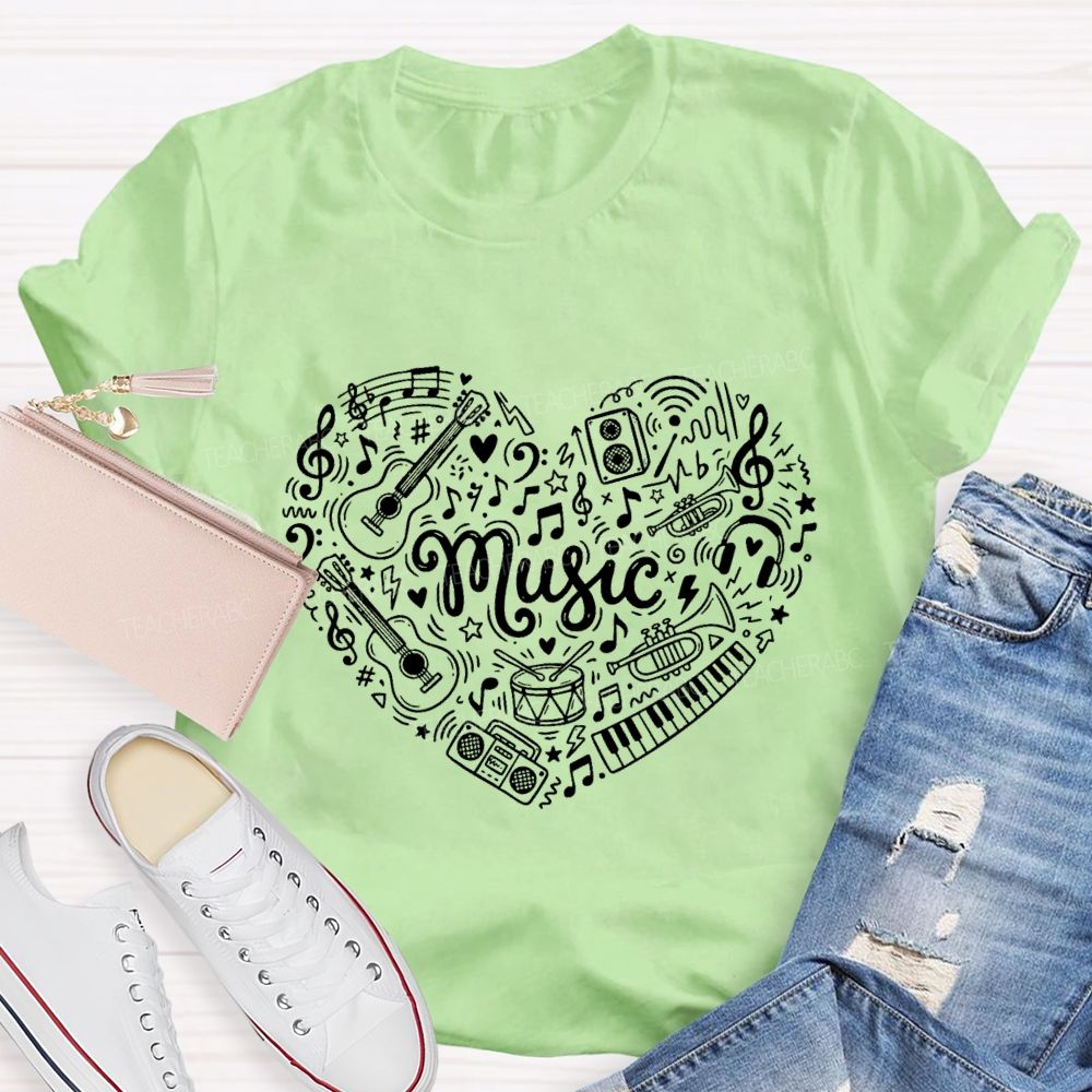 Music Heart Musical Notes And Instruments Teacher T-shirt