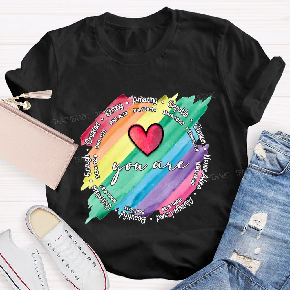 You Are Strong Amazing Capable Chosen Never Alone Teacher T-shirt