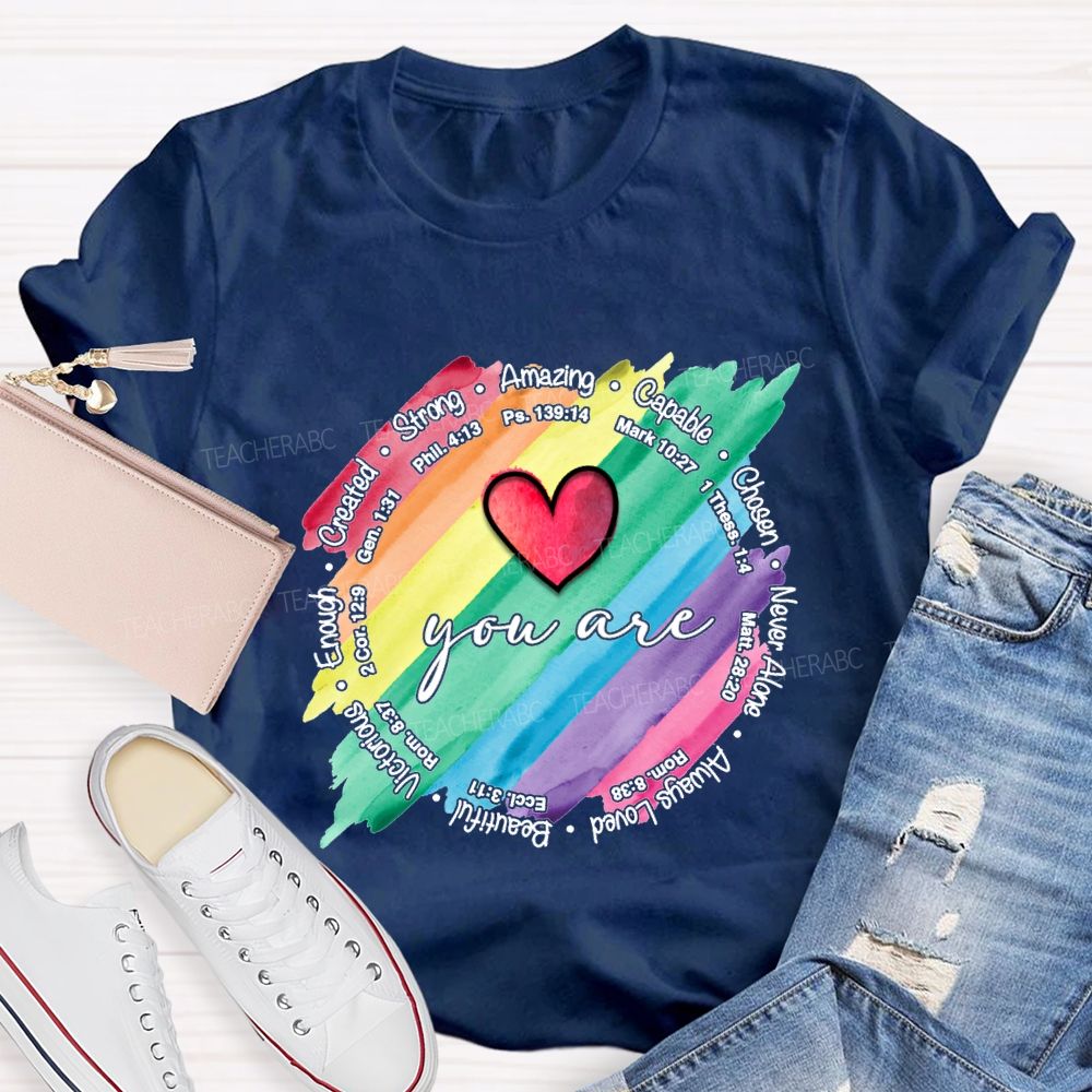 You Are Strong Amazing Capable Chosen Never Alone Teacher T-shirt