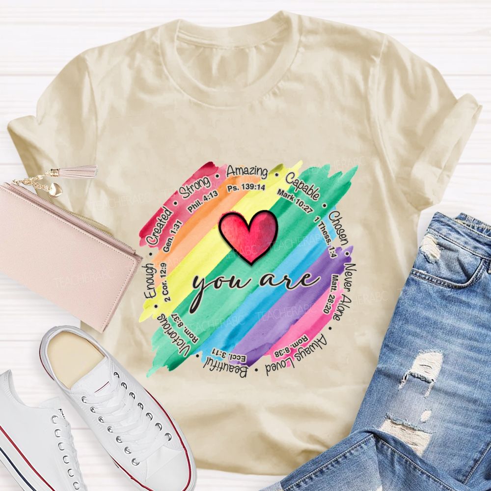 You Are Strong Amazing Capable Chosen Never Alone Teacher T-shirt
