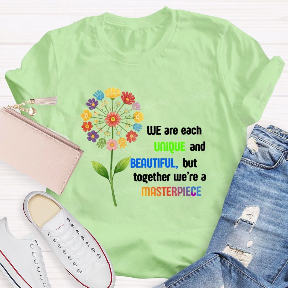 We Are Each Unique And Beautiful Floral Dandelion Teacher T-shirt
