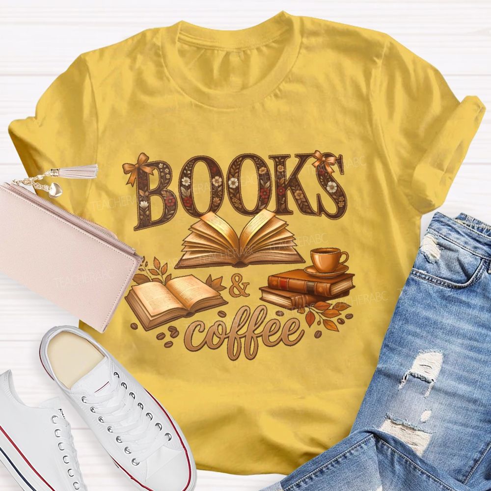 Books & Coffee Pattern  Teacher T-shirt