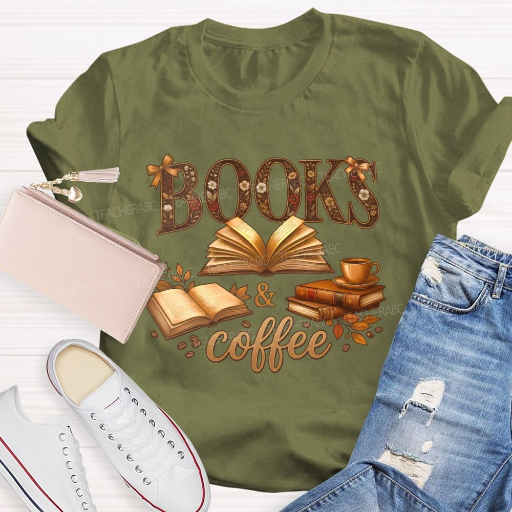 Books & Coffee Pattern  Teacher T-shirt
