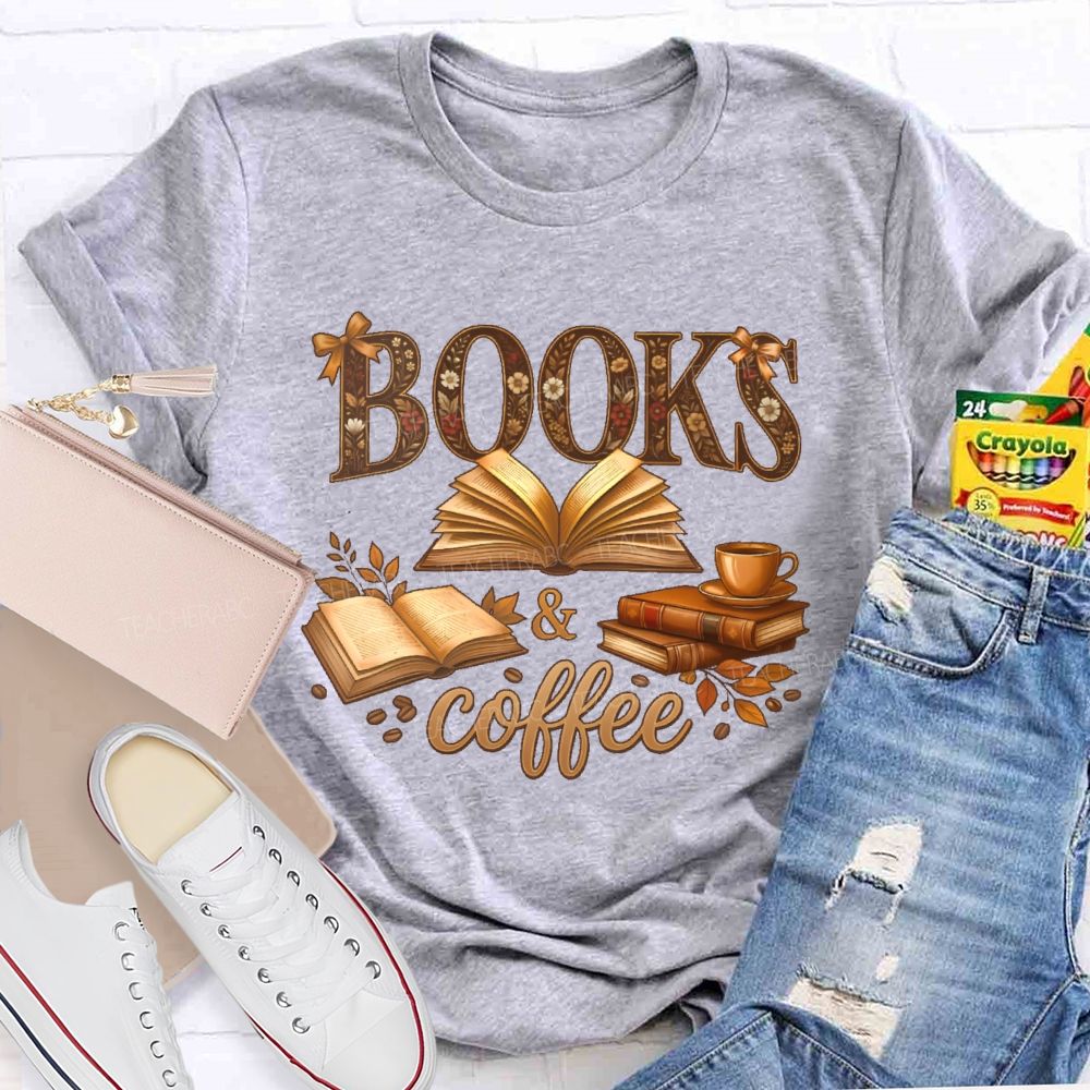 Books & Coffee Pattern  Teacher T-shirt