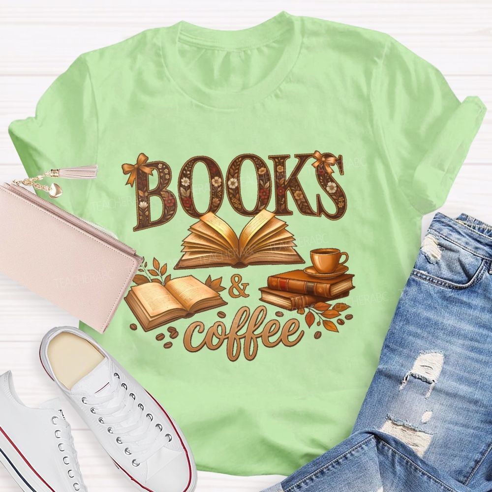 Books & Coffee Pattern  Teacher T-shirt