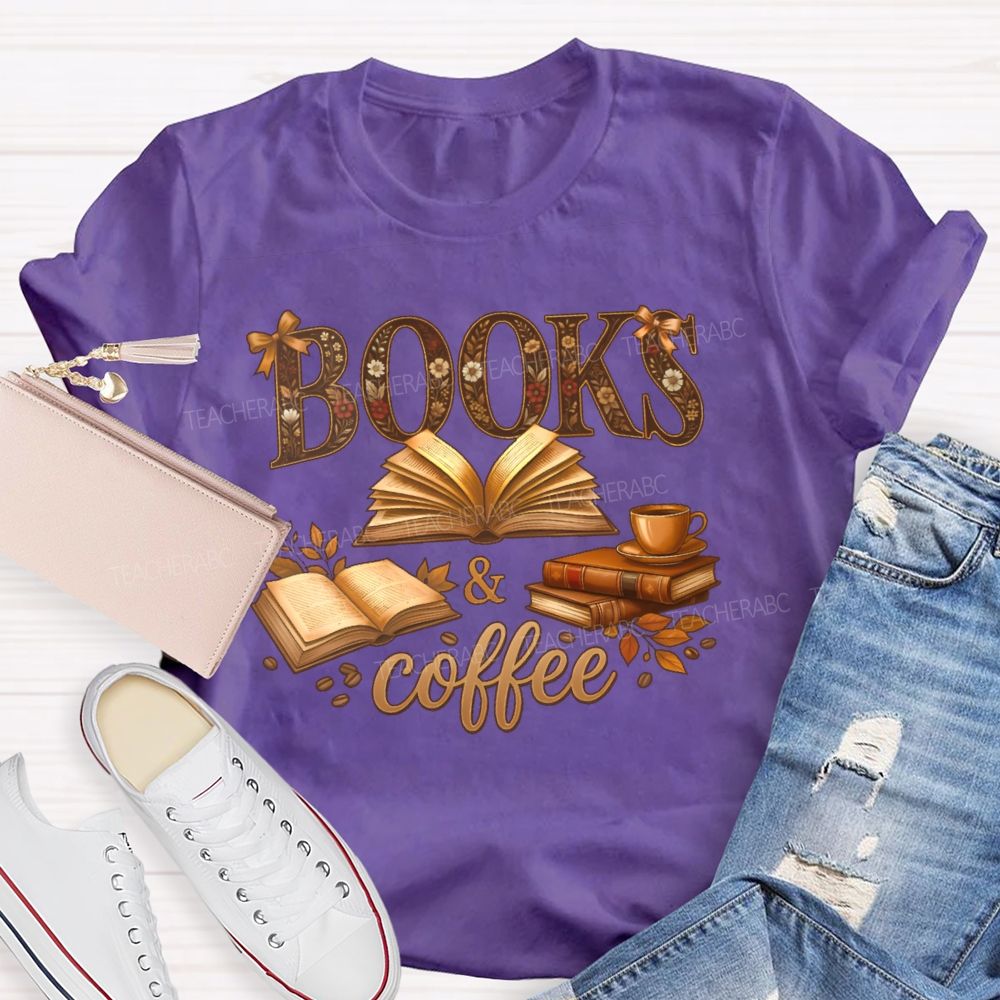 Books & Coffee Pattern  Teacher T-shirt