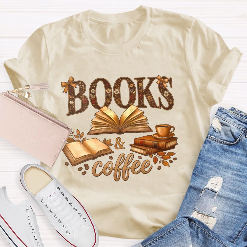 Books & Coffee Pattern  Teacher T-shirt