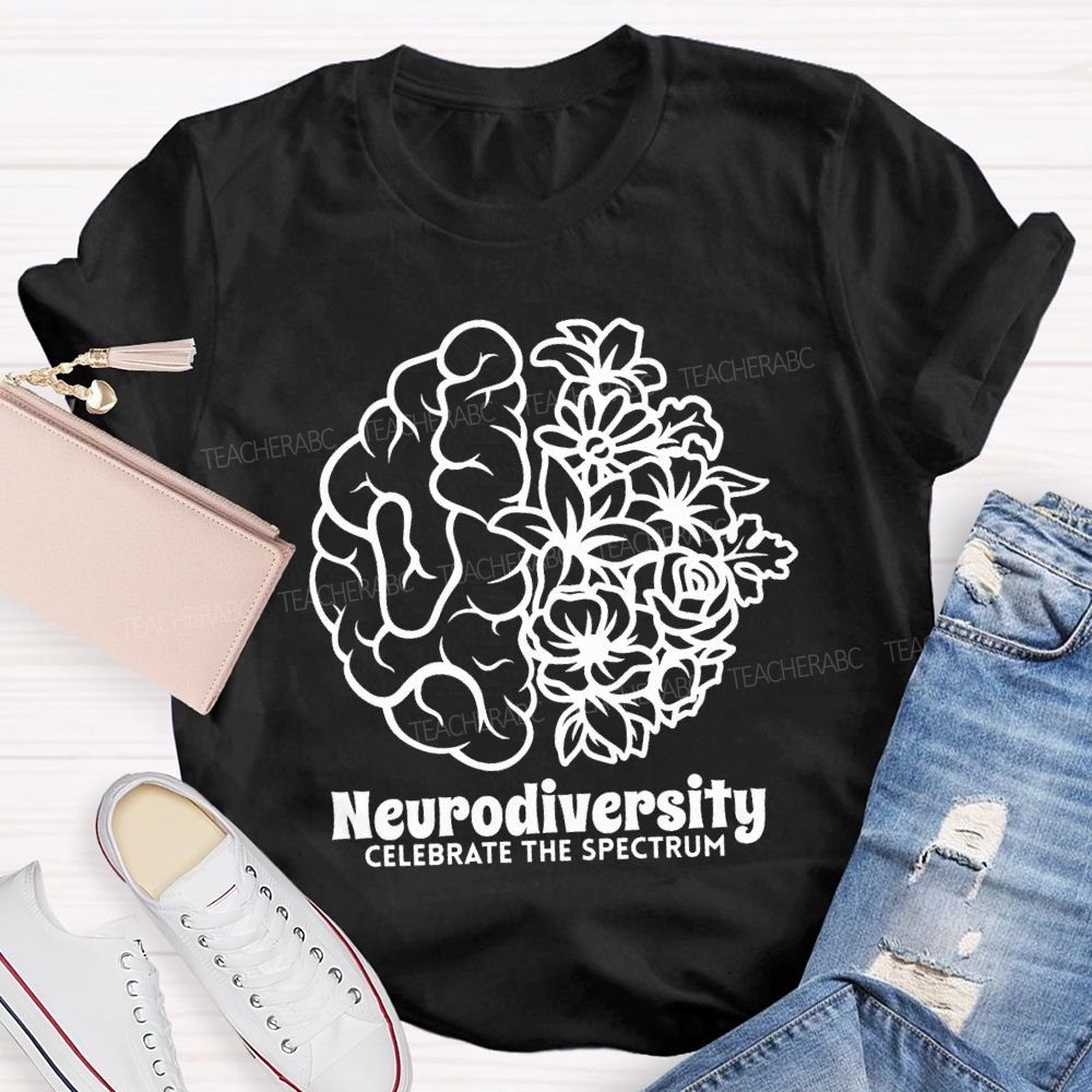 Neurodiversity Celebrate The Spectrum Floral Brain Teacher T-shirt