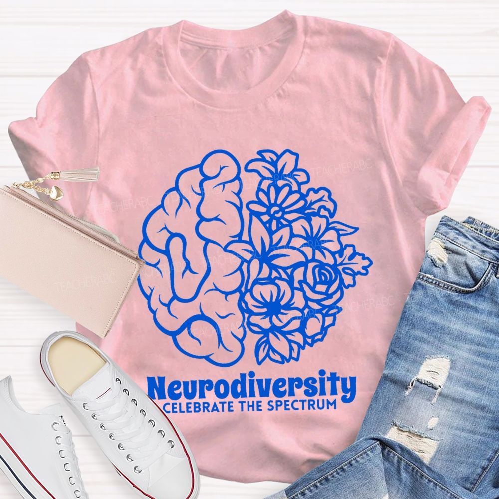 Neurodiversity Celebrate The Spectrum Floral Brain Teacher T-shirt