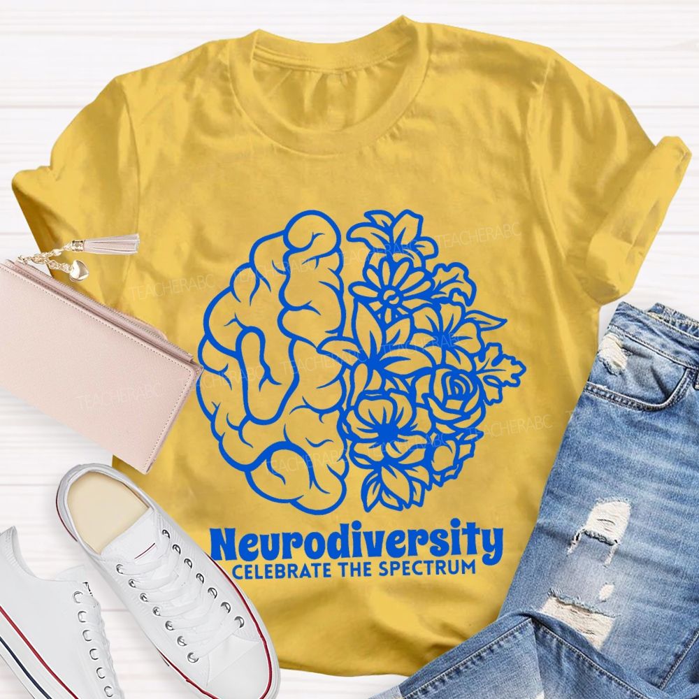 Neurodiversity Celebrate The Spectrum Floral Brain Teacher T-shirt