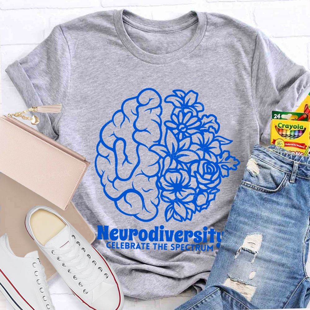 Neurodiversity Celebrate The Spectrum Floral Brain Teacher T-shirt