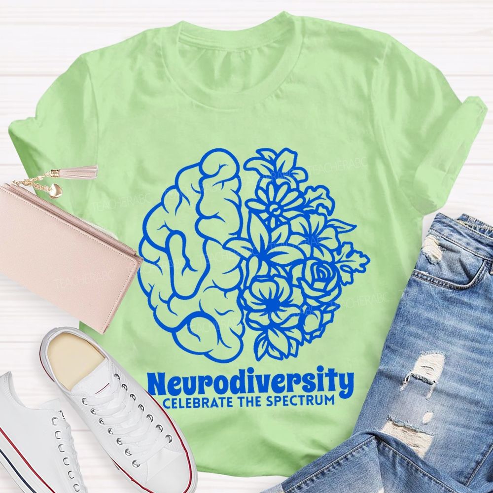 Neurodiversity Celebrate The Spectrum Floral Brain Teacher T-shirt