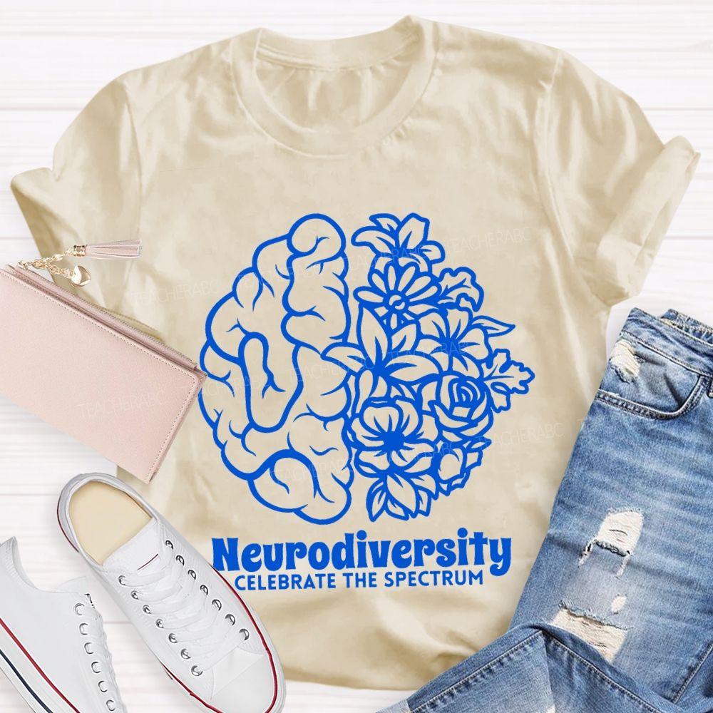 Neurodiversity Celebrate The Spectrum Floral Brain Teacher T-shirt