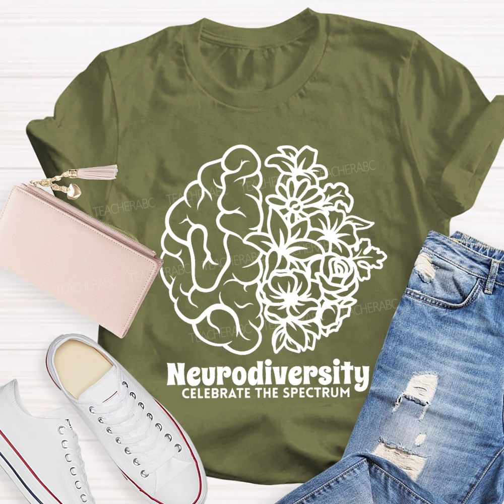 Neurodiversity Celebrate The Spectrum Floral Brain Teacher T-shirt