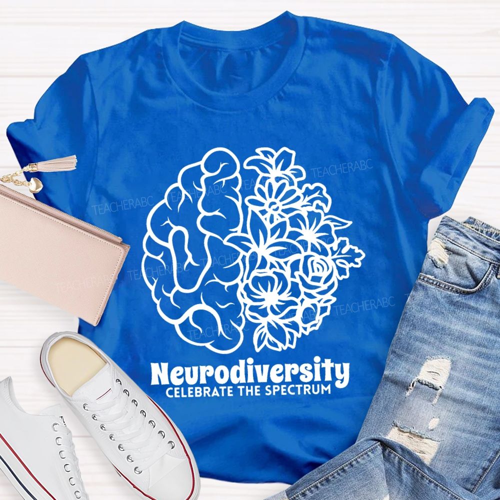 Neurodiversity Celebrate The Spectrum Floral Brain Teacher T-shirt