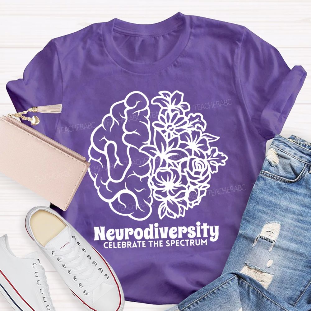 Neurodiversity Celebrate The Spectrum Floral Brain Teacher T-shirt