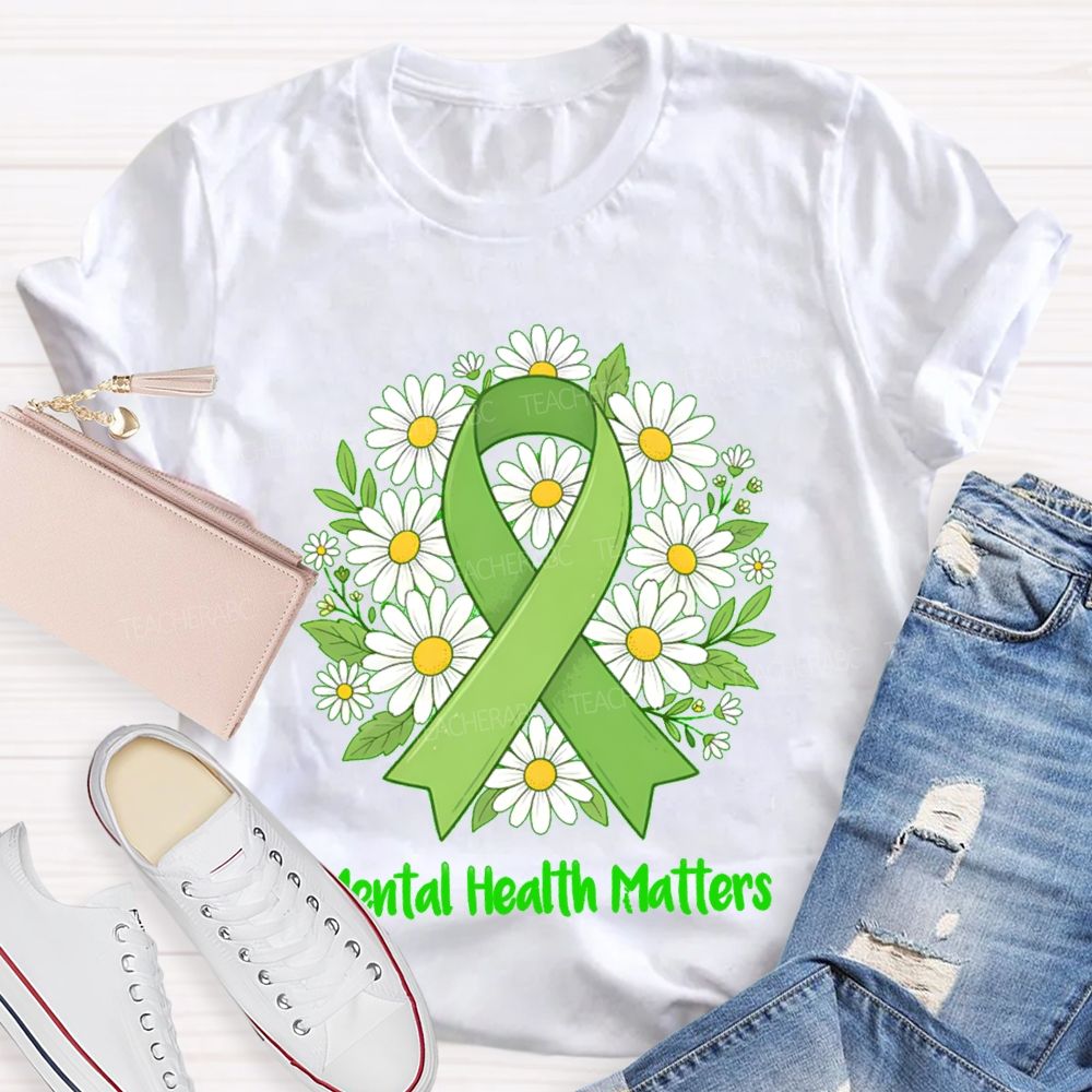 Mental Health Matters Green Ribbon Teacher T-Shirt