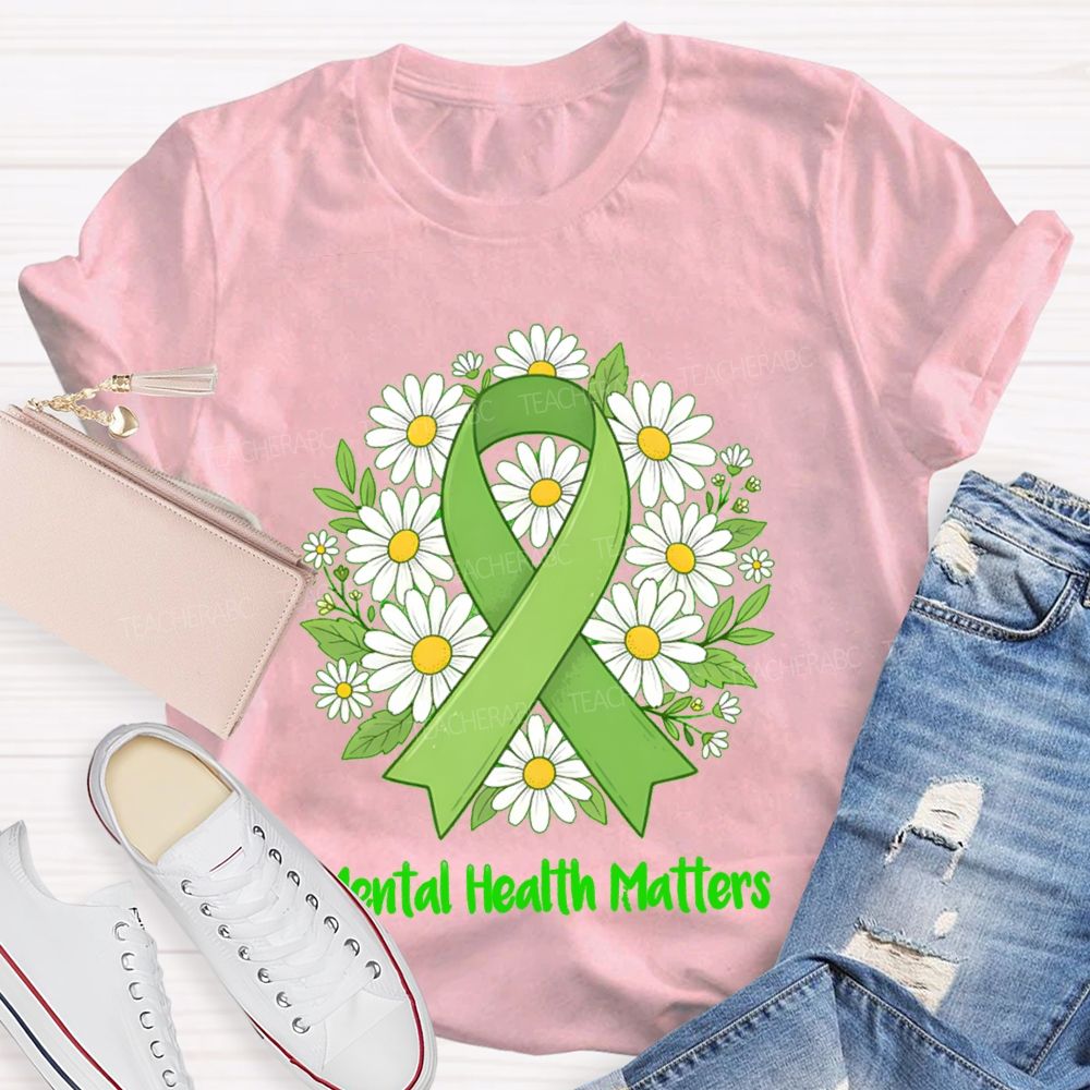 Mental Health Matters Green Ribbon Teacher T-Shirt