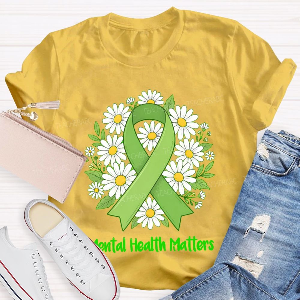 Mental Health Matters Green Ribbon Teacher T-Shirt