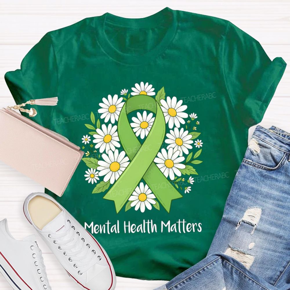 Mental Health Matters Green Ribbon Teacher T-Shirt