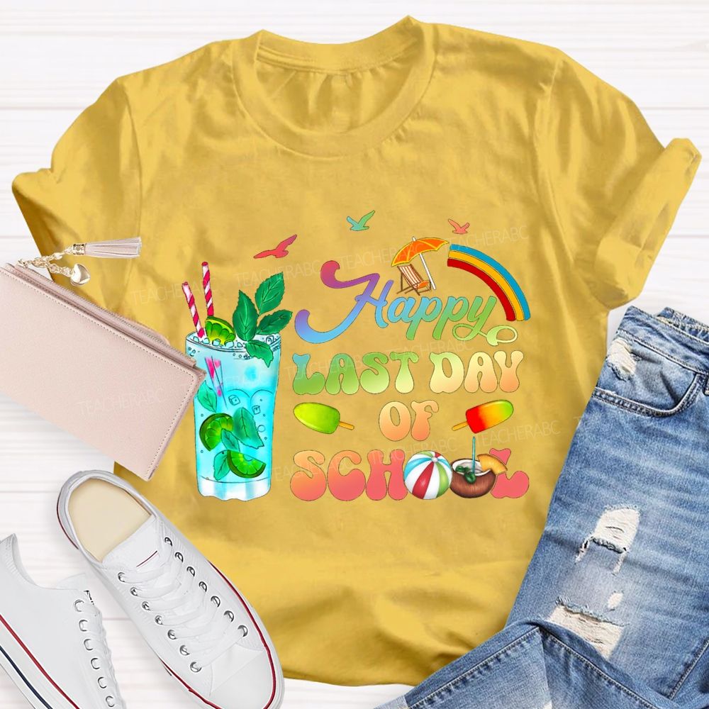 Happy Last Day Of School Gradient Font Teacher T-shirt