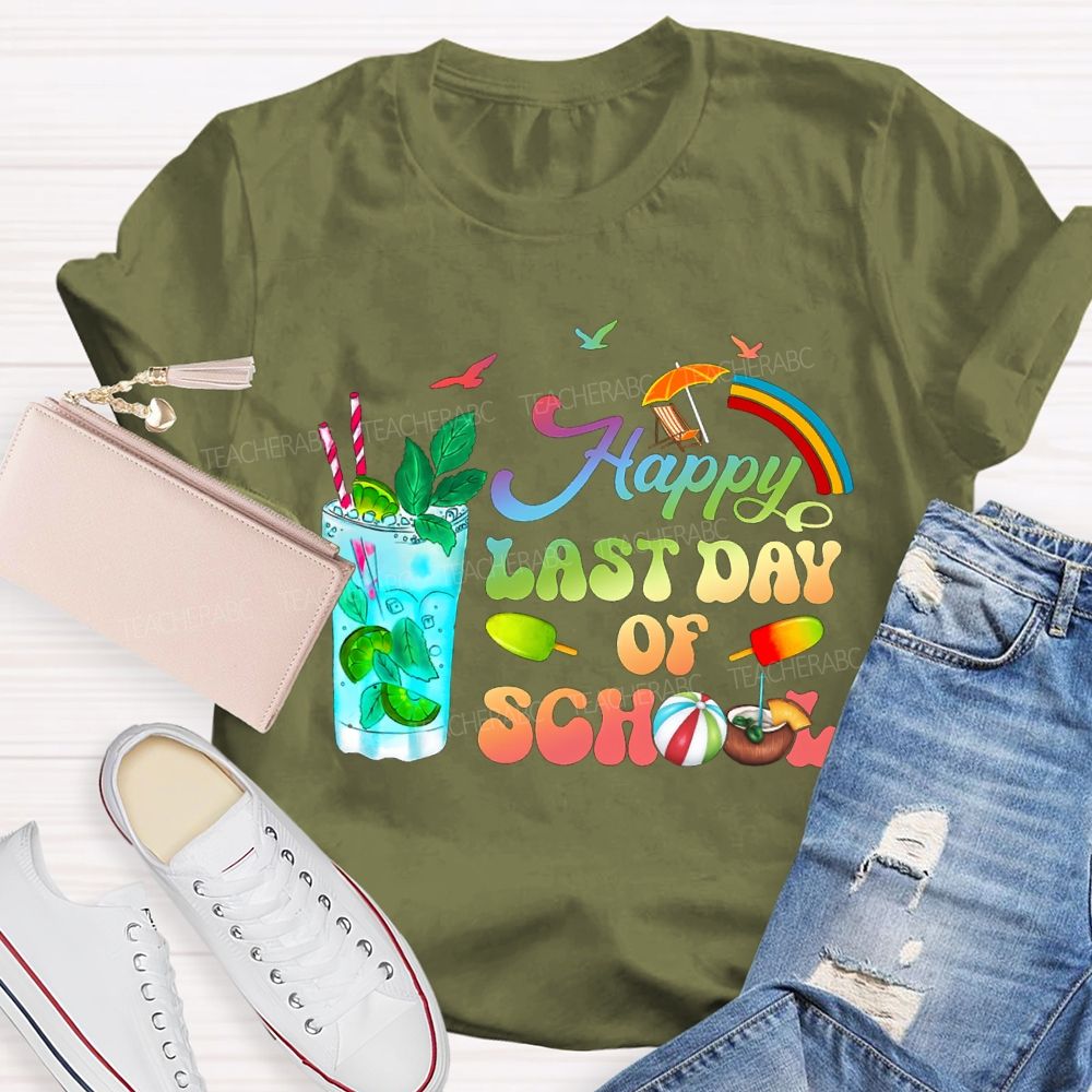 Happy Last Day Of School Gradient Font Teacher T-shirt