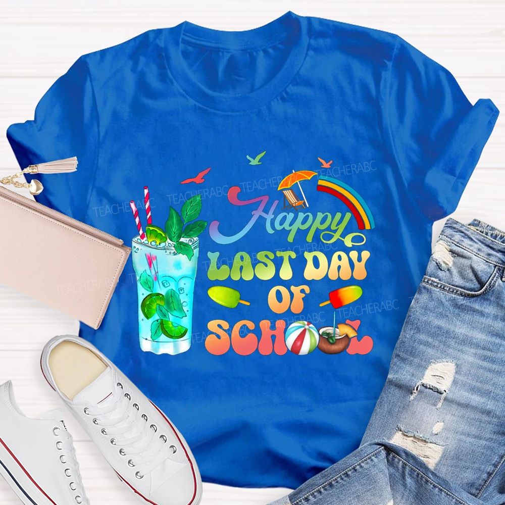 Happy Last Day Of School Gradient Font Teacher T-shirt