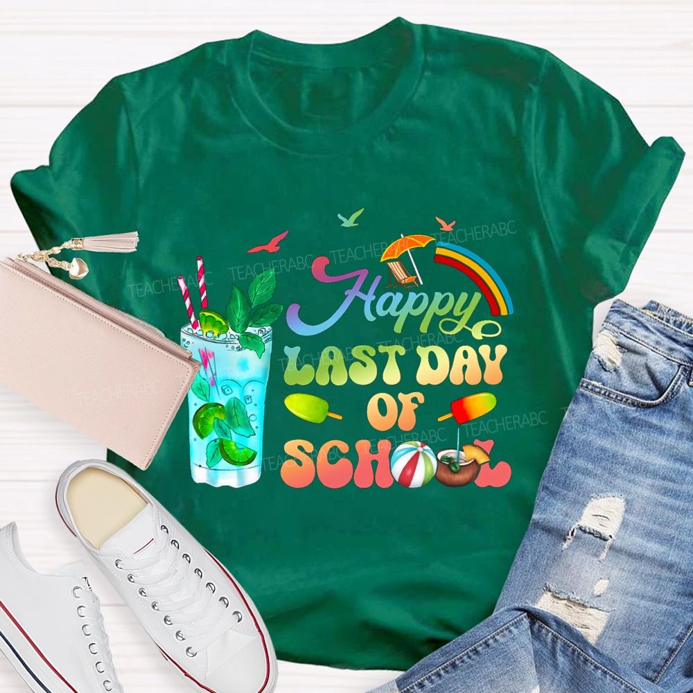 Happy Last Day Of School Gradient Font Teacher T-shirt