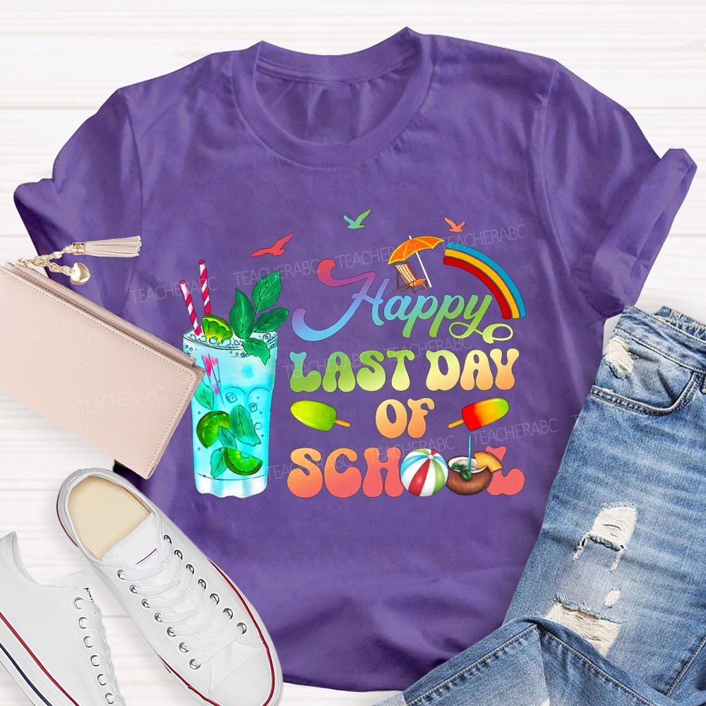 Happy Last Day Of School Gradient Font Teacher T-shirt