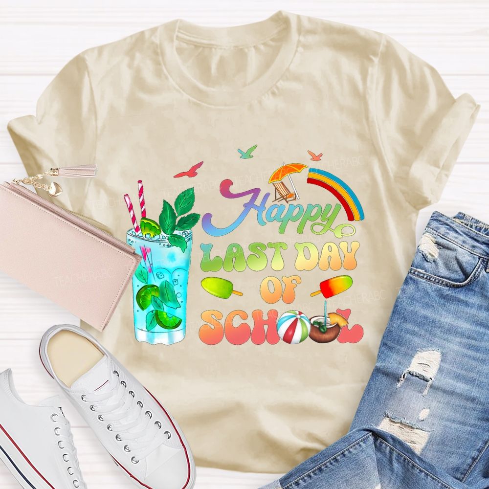Happy Last Day Of School Gradient Font Teacher T-shirt