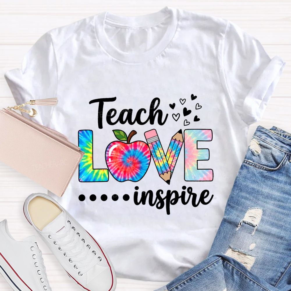 Teach Love Inspire Tie-Dye Font Print Teacher T-shirt