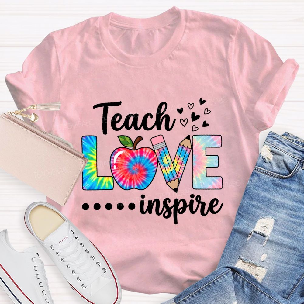 Teach Love Inspire Tie-Dye Font Print Teacher T-shirt